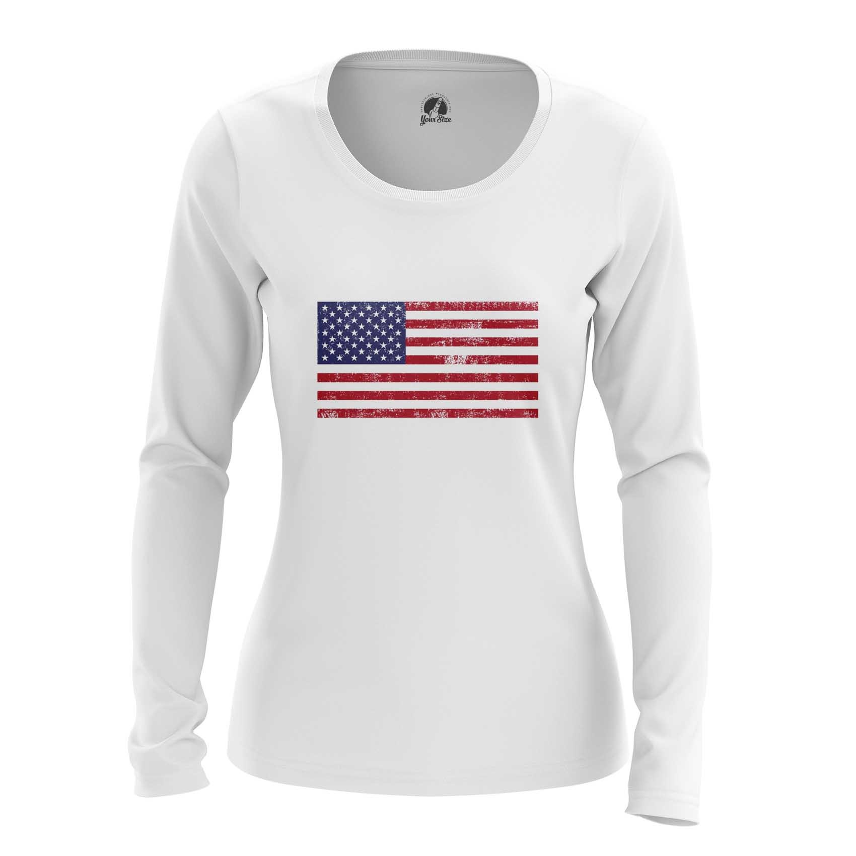 Мерч женский. Лонгслив Teestore США флаг США. Флаг на одежде. Американская атрибутика. Американские футболки женские.