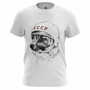Мужская футболка Лайка белая космонавт СССР Футболки